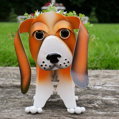 Metal Beagle Dog Flower Planter 