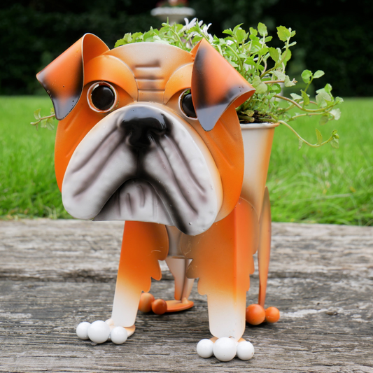Metal Bulldog Dog Herb Planter
