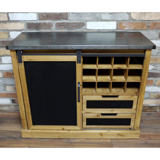 Industrial Reclaimed Wood Wine Cabinet With Metal Top