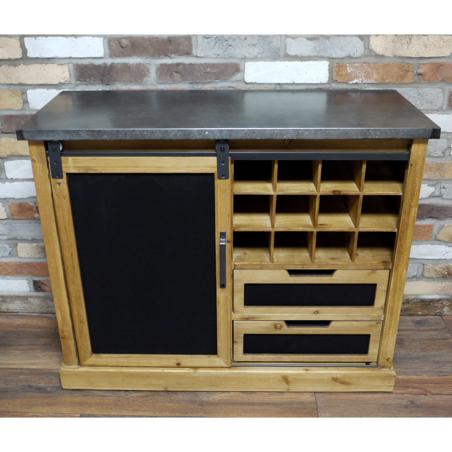 Industrial Reclaimed Wood Wine Cabinet With Metal Top