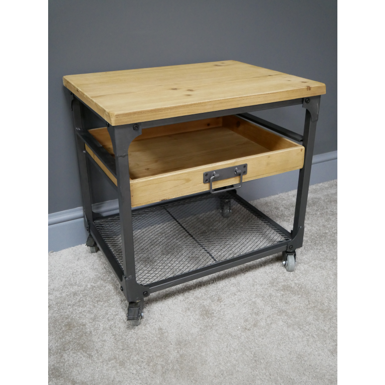 Industrial Bedside Cabinet On Wheels And One Drawer