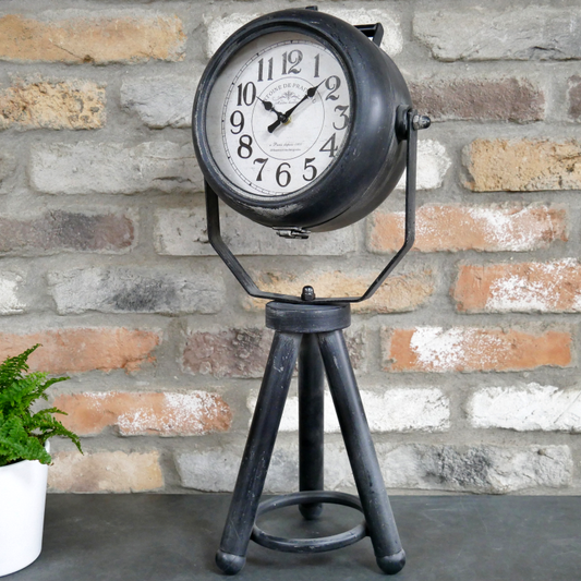 Industrial Metal Tripod Clock - Black 56cm Tall
