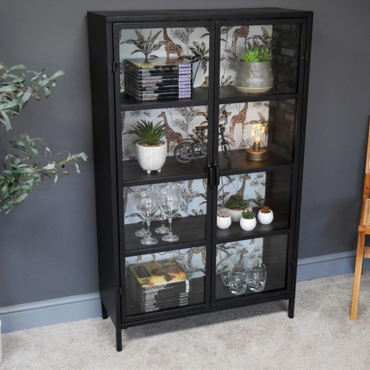 Industrial Style Metal Display Cabinet With Glazed Doors