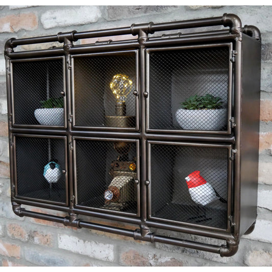 Industrial Style Metal Wall Display Cabinet With Mesh Doors