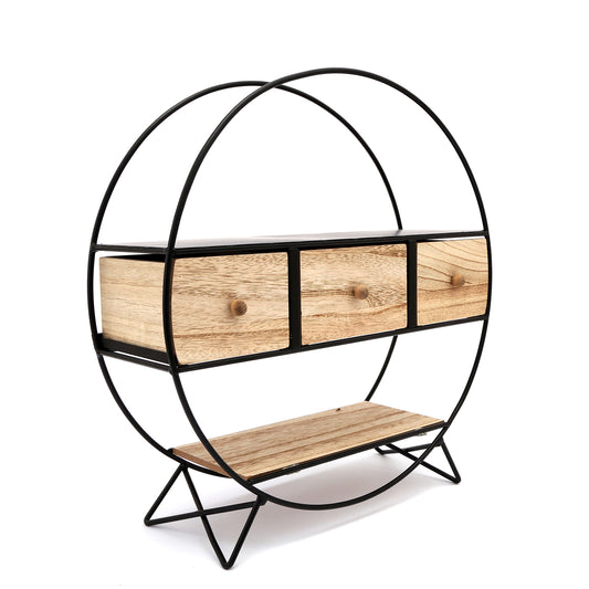 Round Free Standing Desk Display Shelf With Wooden Drawers