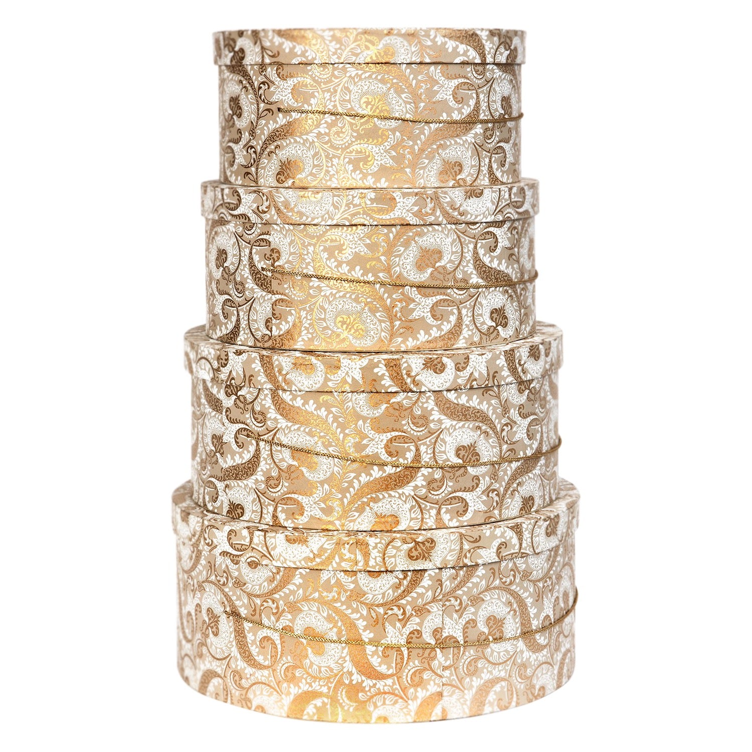 Round Luxury Wedding Hat Boxes With Rope Cord Handle Cream Gold