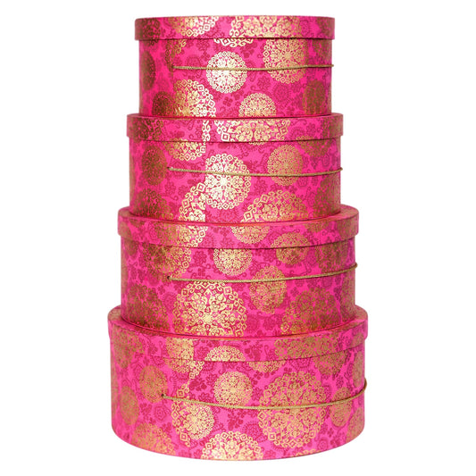 Round Luxury Wedding Hat Boxes With Rope Cord Handle Hot Pink