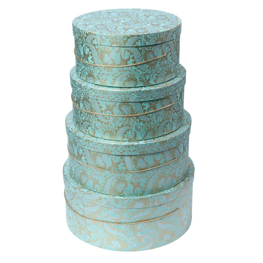 Round Luxury Wedding Hat Boxes With Rope Cord Handle Turquoise