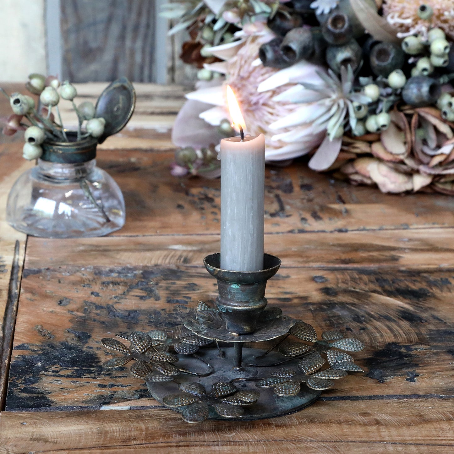 Chamberstick Candleholder in Rustic White – Rustics for Less