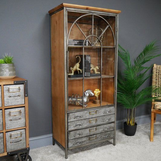 Industrial Display Cabinet With Shelves Storage Drawers