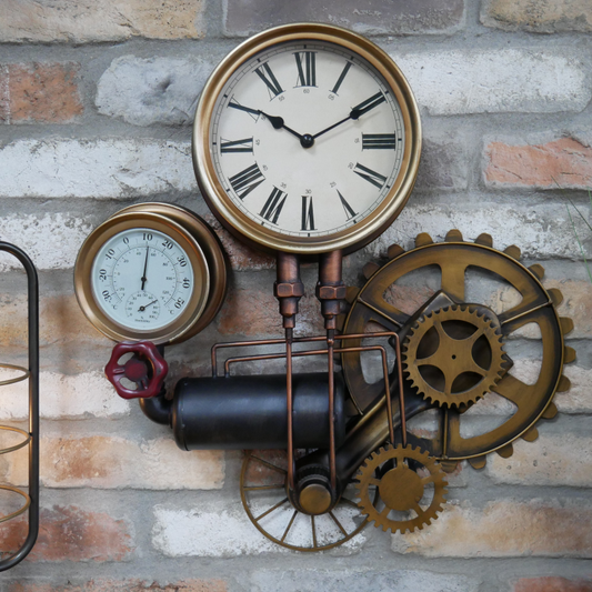 Steam Gear Pressure Gauge Pipe Wall Clock