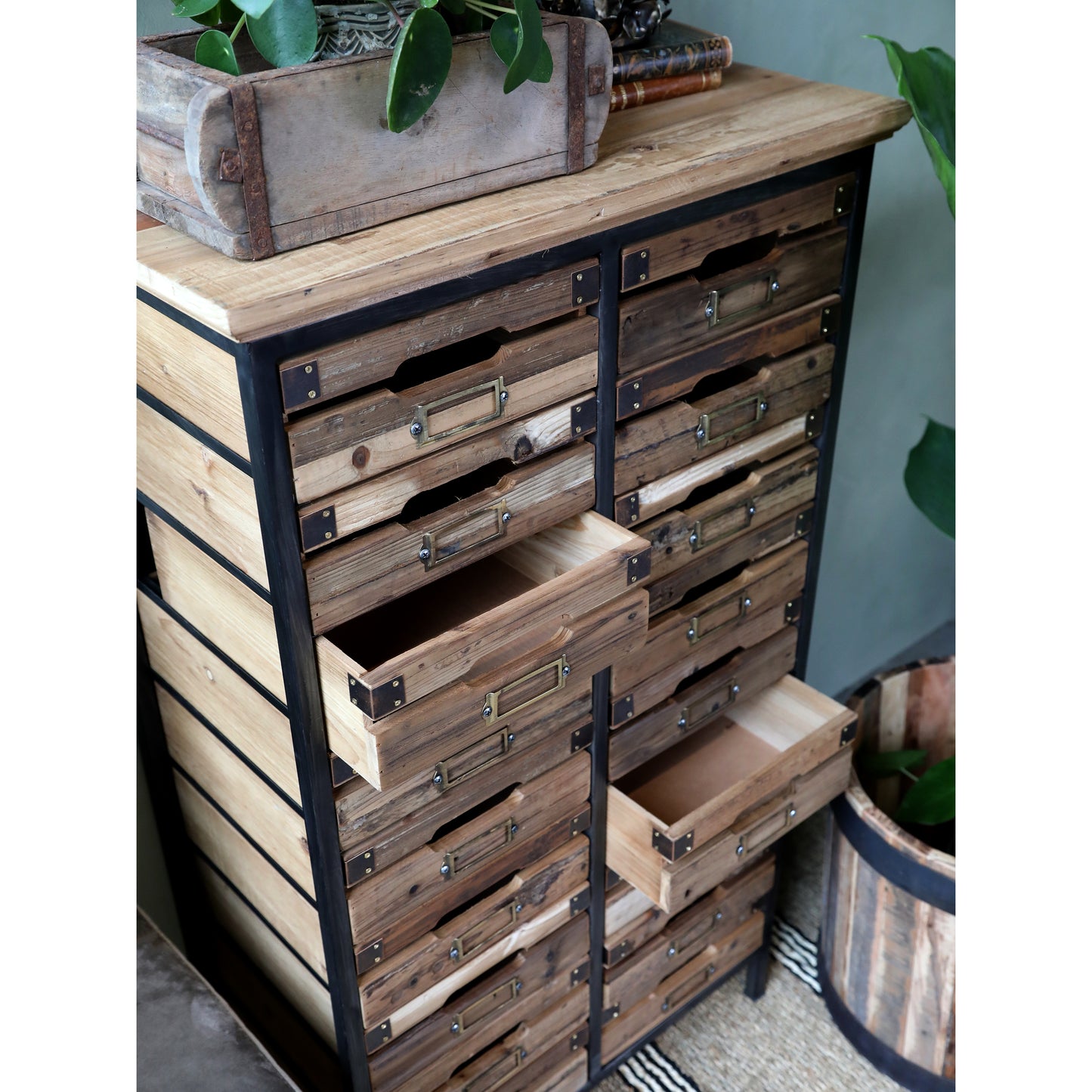 Rustic Style Wooden Drawers Cabinet