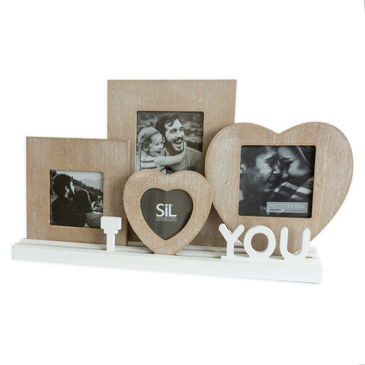 Rustic I Love You Heart Photo Picture Frames On Freestanding Tray Base
