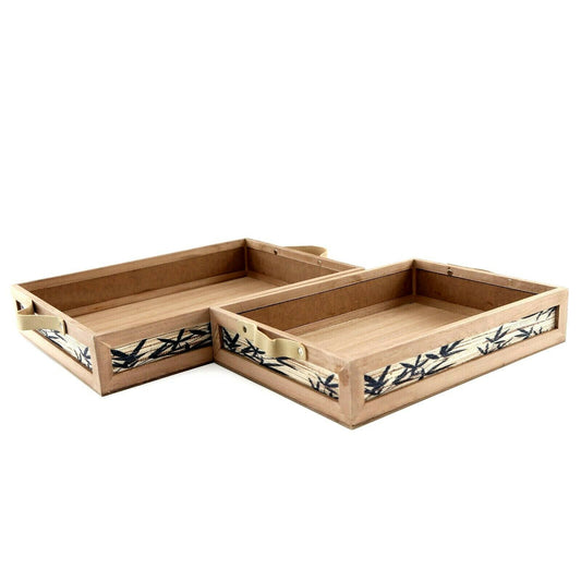Serving Trays With Handles With Bamboo Print - Set Of 2