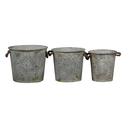 Set of 3 French Style Metal Garden Planters Bucket Plant Flower Pots