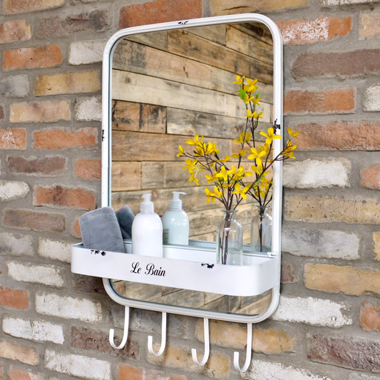  Shabby Chic Style Metal Frame Wall Mirror With Shelf and Hooks
