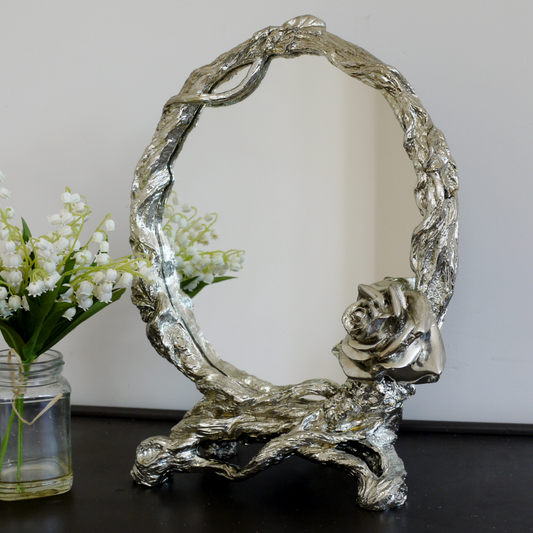 Shabby Chic Style Silver Effect Oval Tabletop Vanity Mirror
