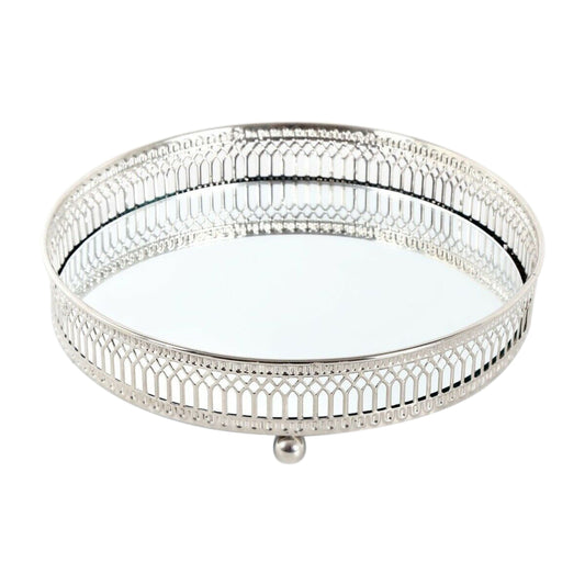 Silver Effect Mirror Tealight Candle Tray Plate 20 cm