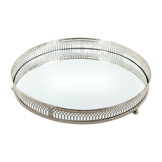 Silver Effect Mirror Tea Light Candle Tray 28 cm Mirrored Plate
