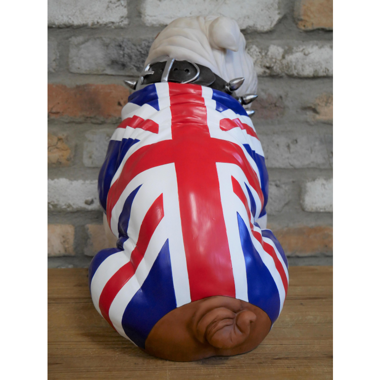Sitting British Bulldog Ornament With Union Jack Flag And Spiked Collar