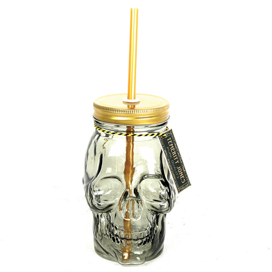 Skull Drinking Jar With Gold Colour Straw