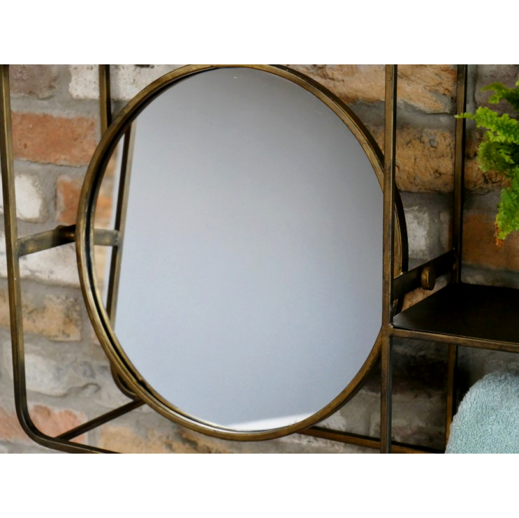 Industrial Bathroom Wall Shelf With Adjustable Mirror