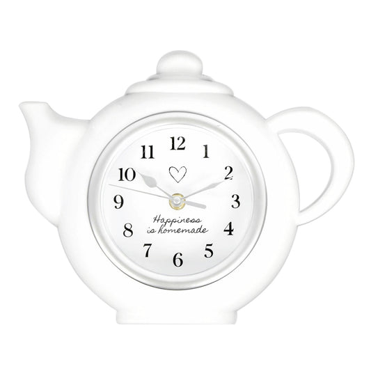 White Teapot Shape Kitchen Wall Clock with Silver Colour Trim