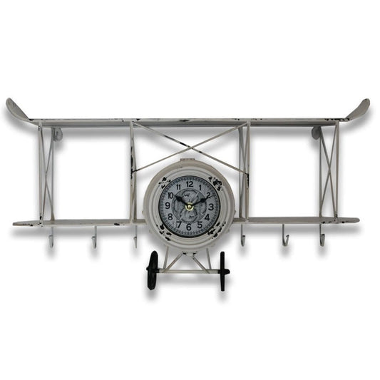 Plane Wall Shelf With Clock And Hooks